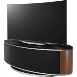 MDA Designs LUNA 1150 Walnut Gloss Black / Walnut / Brushed Aluminium Oval TV Stand